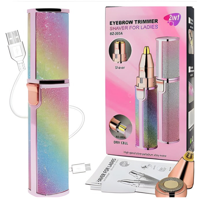 2 in 1 Eyebrow Trimmer & Facial Hair Remover for Women – Rechargeable, Painless & Portable Shaver